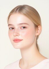 Fototapeta premium Fresh and Radiant Beauty Portrait of a Blonde Woman with Glossy Skin