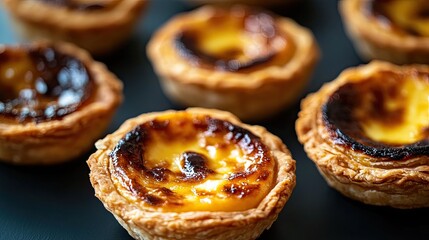 Delicious Portuguese Custard Tarts (Pastel de Nata) Close-up Shot