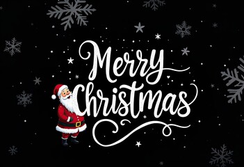 merry christmas lettering and santa
