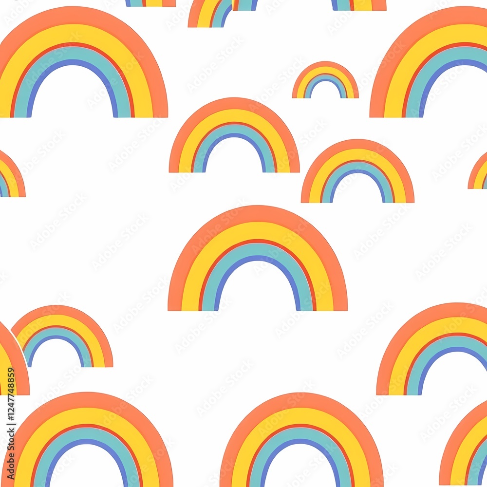 Poster rainbow pattern: a cheerful and vibrant seamless pattern featuring an array of colorful rainbows arr