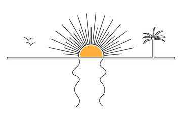 Sunset continues single Line art vector for all type of graphic project