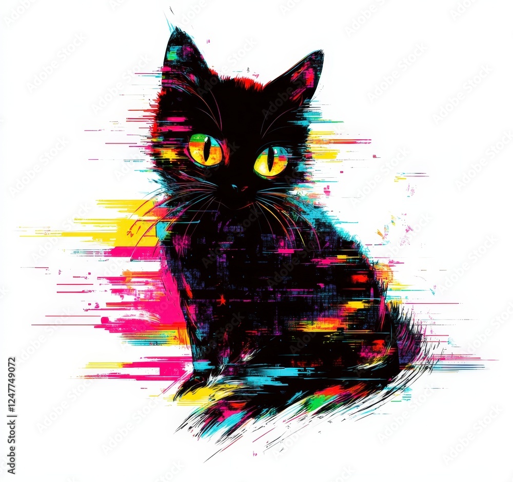 Aufkleber artistic representation of a black cat with vibrant colors and patterns