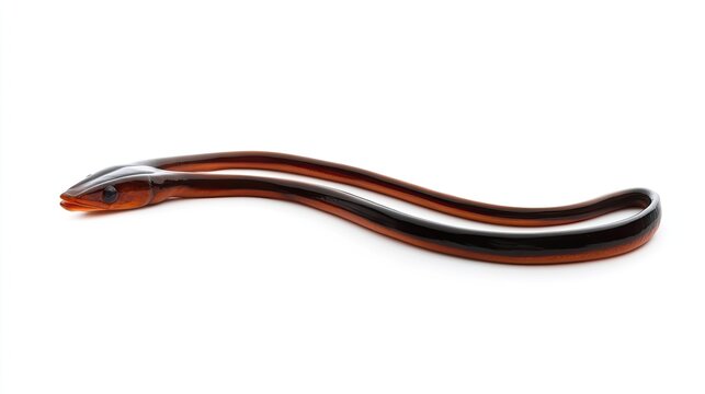 Captivating closeup of a brown glass eel on a clean white backdrop