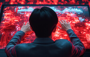 Fototapeta premium Cyber security analysis data visualization for risk management in workspaces