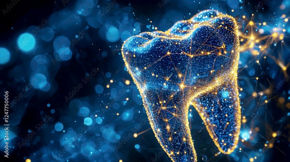 Poster luminous tooth: a microscopic exploration of dental anatomy. digital art representing the intricate 