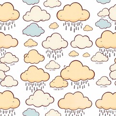 Obraz premium Cloud Pattern: A whimsical hand-drawn pattern of cheerful clouds and raindrops, perfect for adding a touch of playfulness to your design projects.
