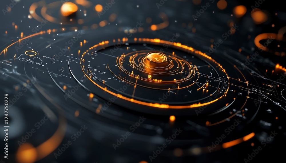 Poster abstract futuristic digital background with orange circular patterns
