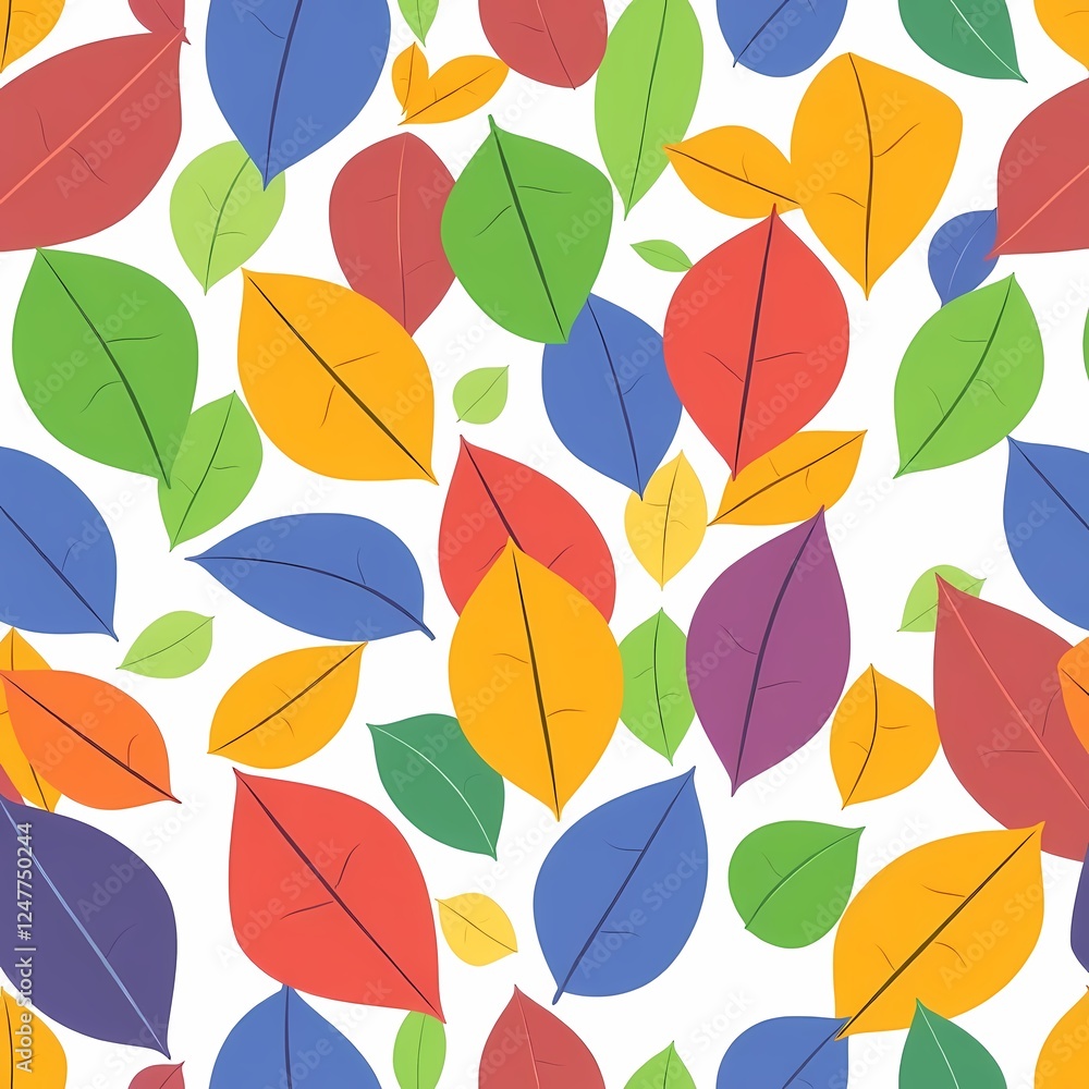 Poster rainbow leaf pattern: a vibrant and cheerful seamless pattern featuring colorful leaves in various s