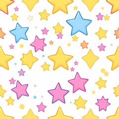 Obraz premium Colorful Starry Sky Seamless Pattern: A cheerful and whimsical seamless pattern featuring colorful stars of various sizes, perfect for backgrounds, textiles, and children's projects.&nbsp;