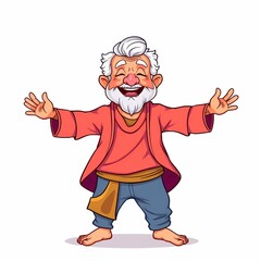 Joyful Old Man Cartoon: A jovial old man with a white beard and rosy cheeks beams with happiness, arms outstretched in a warm welcome. The cartoon style gives this image a whimsical charm.
