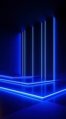 Naklejka premium Blue Neon Light Lines in a Dark Room Creating a Futuristic Atmosphere