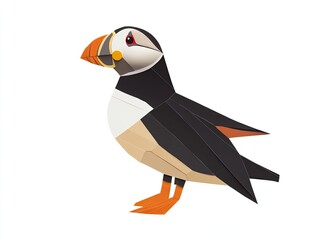 Naklejka premium Geometric Puffin Illustration on White Background in Minimalist Style