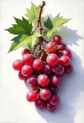 Fototapeta premium Crimson Grapes with Vibrant Green Leaves on the Vine