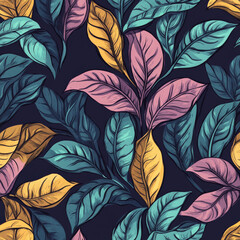 Colorful leaves pattern on dark background