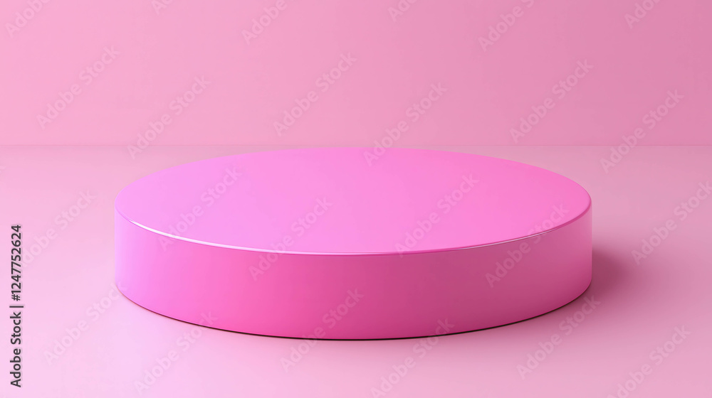 Poster simple 3d render of a round platform for product display in soft pink color