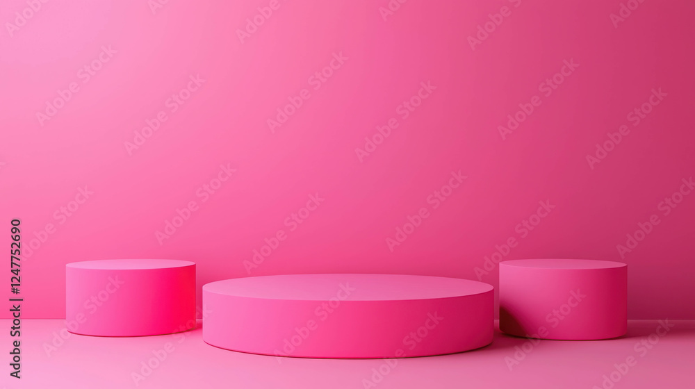 Poster simple 3d rendered platform for product display in vibrant pink background