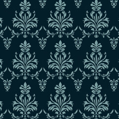 Elegant floral damask pattern in teal and black