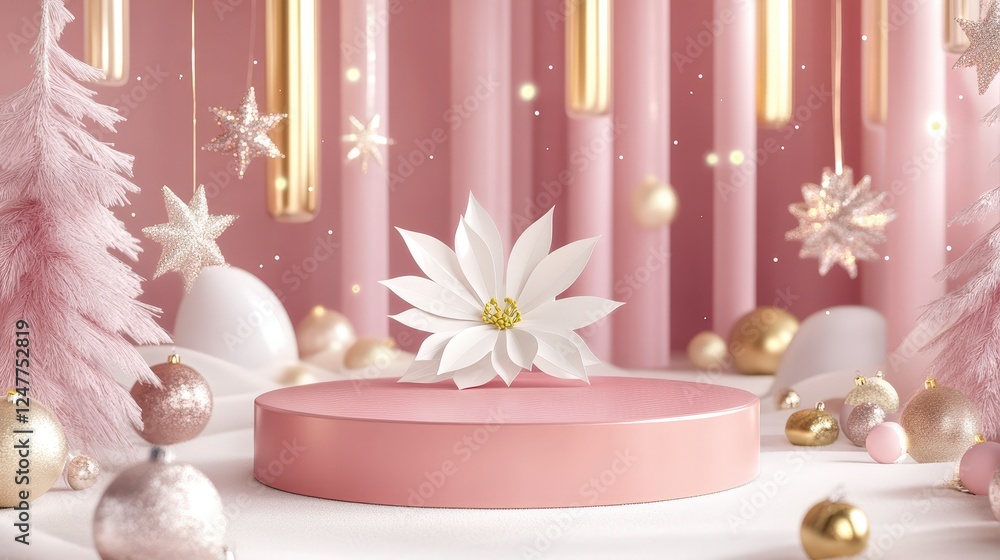 Poster elegant floral display in festive pink setting with soft elements
