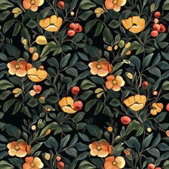 Seamless floral pattern with vibrant orange flowers