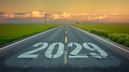 New Year 2029 road leading to the future and new hope concept - AI generated