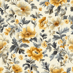 Floral pattern with yellow and gray flowers