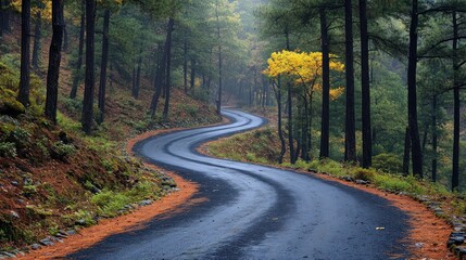 Fototapeta premium Serene Winding Road Through Autumnal Forest