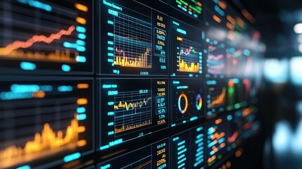 Obraz premium Financial data screen displays market trends; blurred background