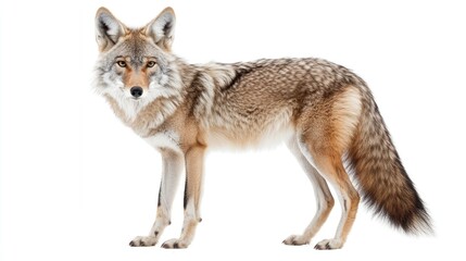 Obraz premium Captivating Portrait of a Wild Coyote Standing Tall on White Background