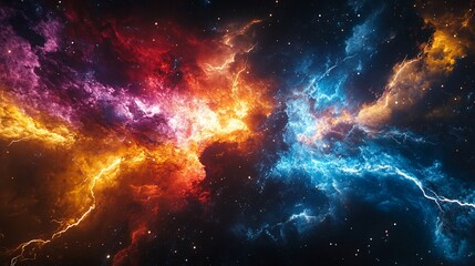 Naklejka premium Vivid cosmic explosion of swirling nebulae and stardust in vibrant colors