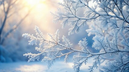 Winter's Delicate Embrace Frost-Kissed Branches Glisten in the Soft, Golden Light of a Serene Winter Morning