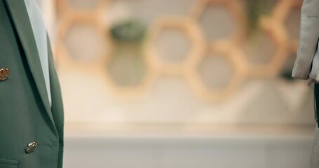 Handshake, people and business deal in office for funding, financial support and investment growth. Employees, recruitment and gesture for contract success, thank you and onboarding approval at work