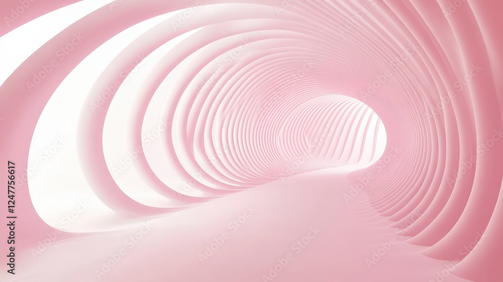 Poster elegant pink abstract tunnel with curved lines and soft lighting