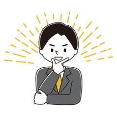 決めポーズ　スーツ姿の男性のイラスト　調子に乗る