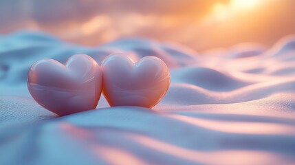 Fototapeta premium Realistic Hearts on Soft Background at Sunset with Dreamy Hues
