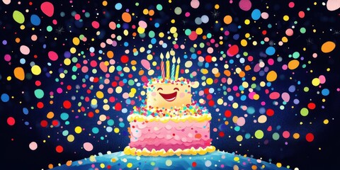 Happy Birthday Cake With Colorful Confetti Celebration