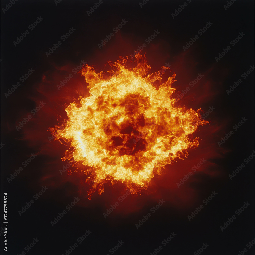 Poster small but intense fireball floating in the center of a dark background