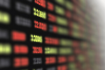 Fototapeta premium A close up of a stock market board with red and yellow numbers