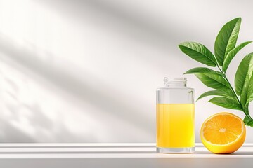 Clean and Minimalist Orange Elixir on Contemporary White Surface