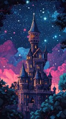 Majestic Castle Underneath a Starry Night Sky