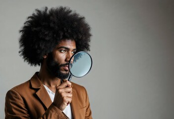 afro man with magnifying glass
