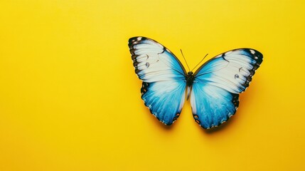 Fototapeta premium blue morpho butterfly on yellow background