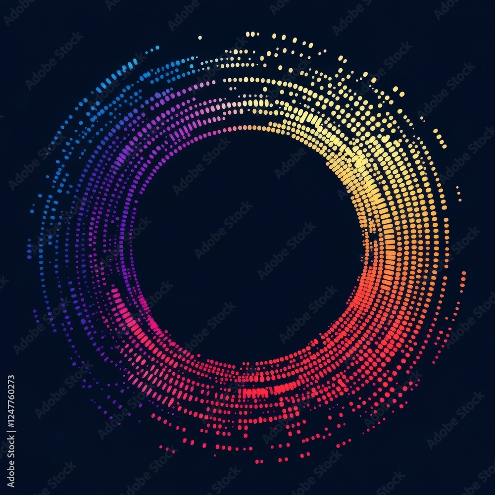 Poster colorful circular dot pattern on dark background for creative projects