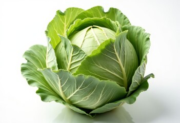 Obraz premium Whole Green Cabbage Head on a White Surface