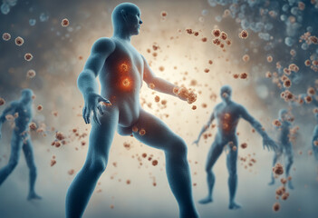 Fototapeta premium immune viruses protection defense 19 shield fights bacterias human system covid humans coronavirus medicine microbiology pandemic purple science virology virus abstract alert art background biology