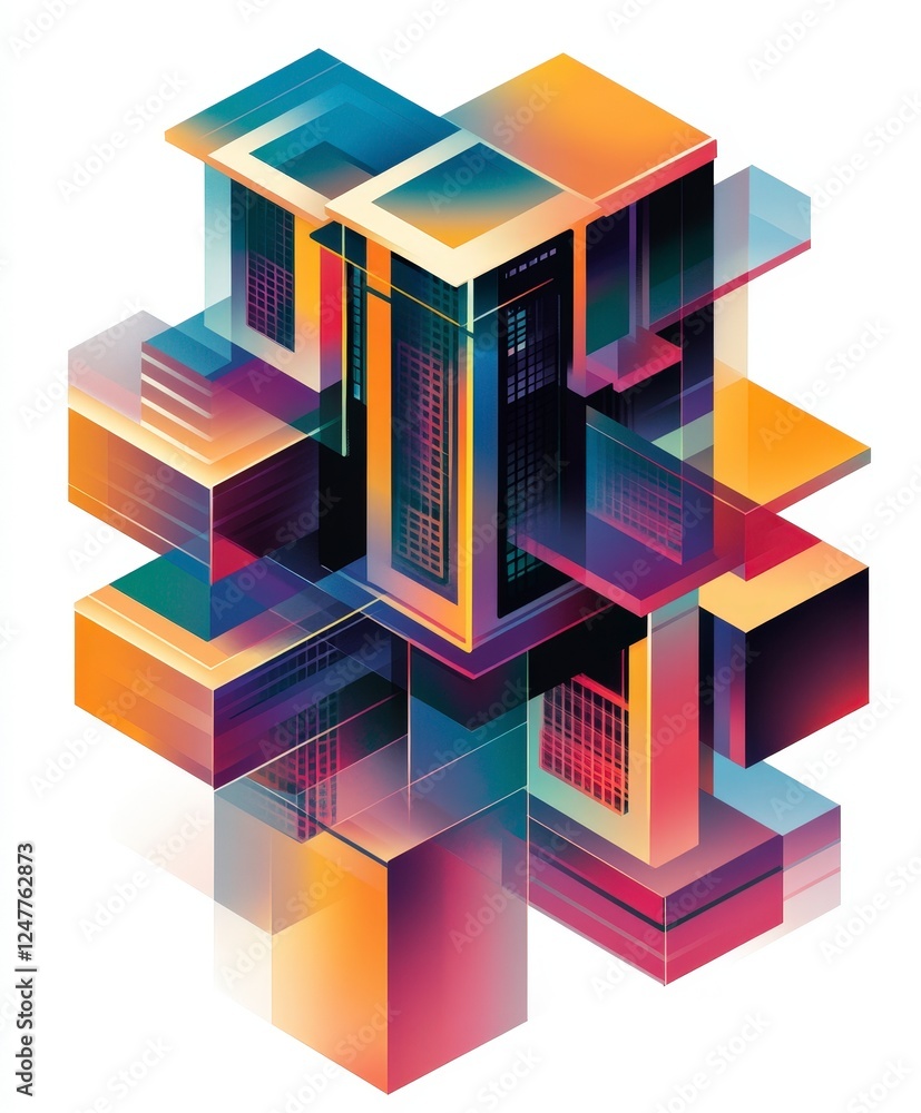 Poster abstract geometric composition with colorful shapes and patterns