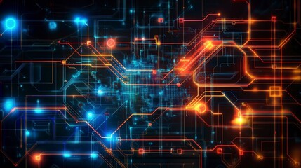 Obraz premium Abstract Digital Circuit Background with Bright Colorful Lights