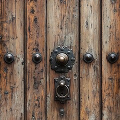 Fototapeta premium Aged wooden door with antique hardware