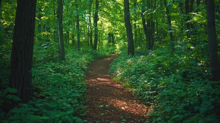 Obraz premium Forest path sunlight nature trail walk background