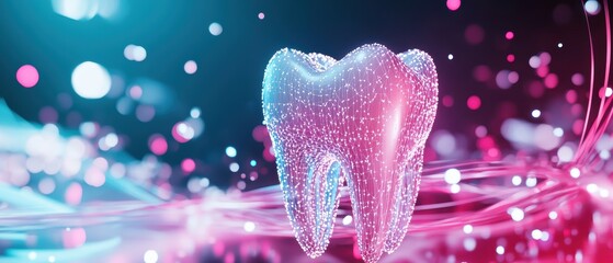 Fototapeta premium Tooth of Life Concept. A vibrant, digital representation of a tooth, featuring bright colors and abstract elements, symbolizing dental health and modern technology.