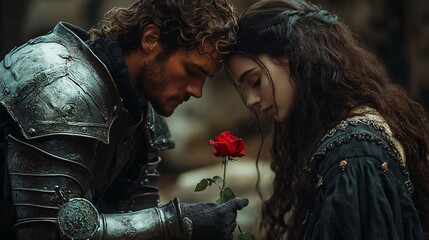 epic love, knight romance, medieval love, heroic knight, white horse, sunset ride, fantasy adventure, eternal love, noble warrior, fair maiden, medieval couple, knightly devotion, royal lovers, enchan